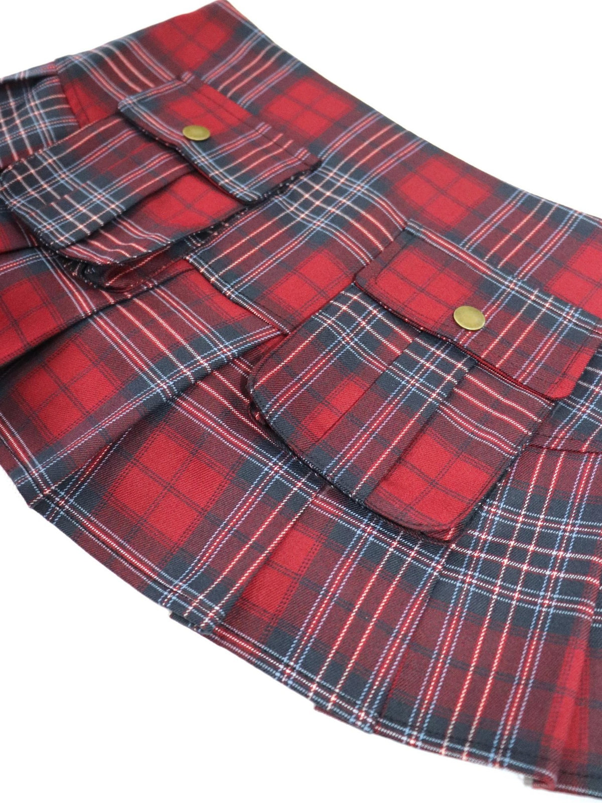 ONNASENSHI Red Plaid Handset Pleated Low Waist Pocket Women&