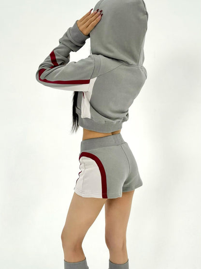 ONNASENSHI Retro Colorblock Hooded Micro Shorts Leg Warmers Women&
