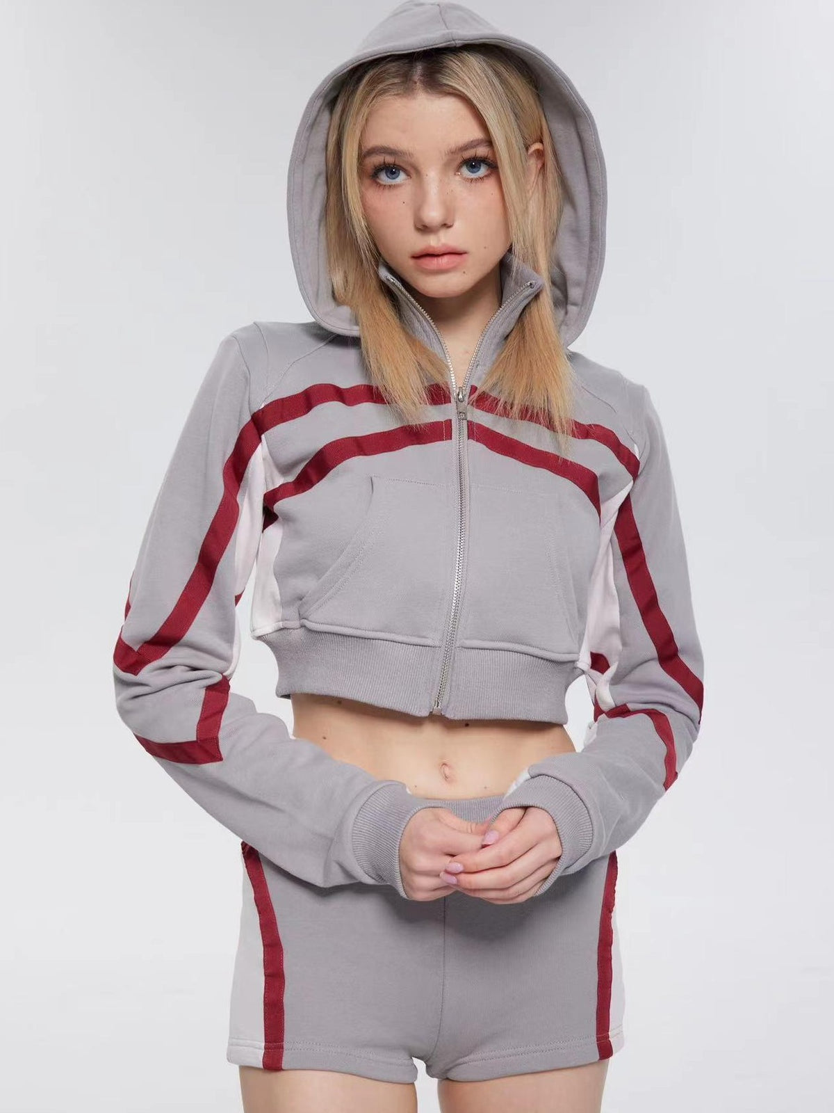 ONNASENSHI Retro Colorblock Hooded Micro Shorts Leg Warmers Women&