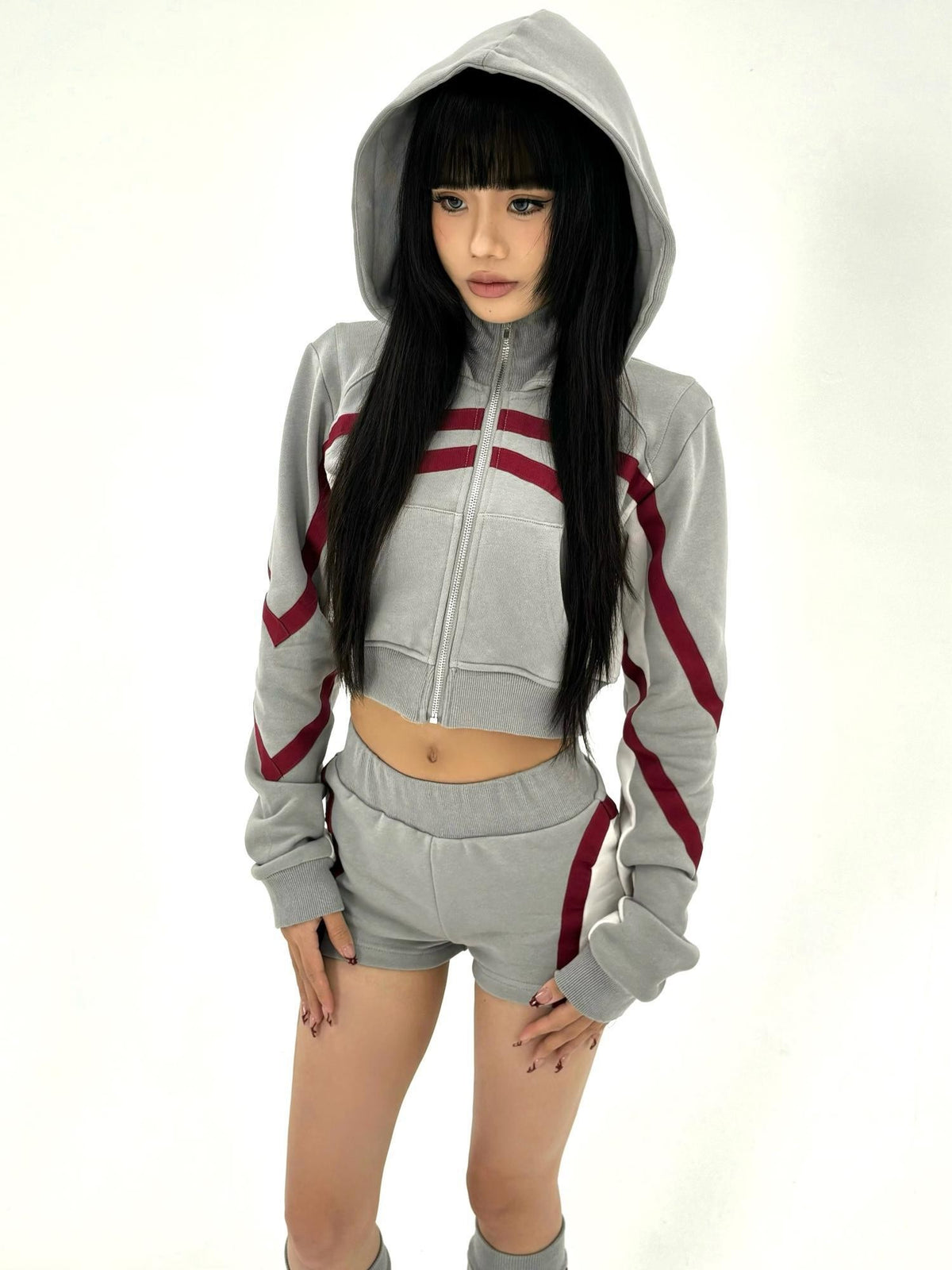 ONNASENSHI Retro Colorblock Hooded Micro Shorts Leg Warmers Women&
