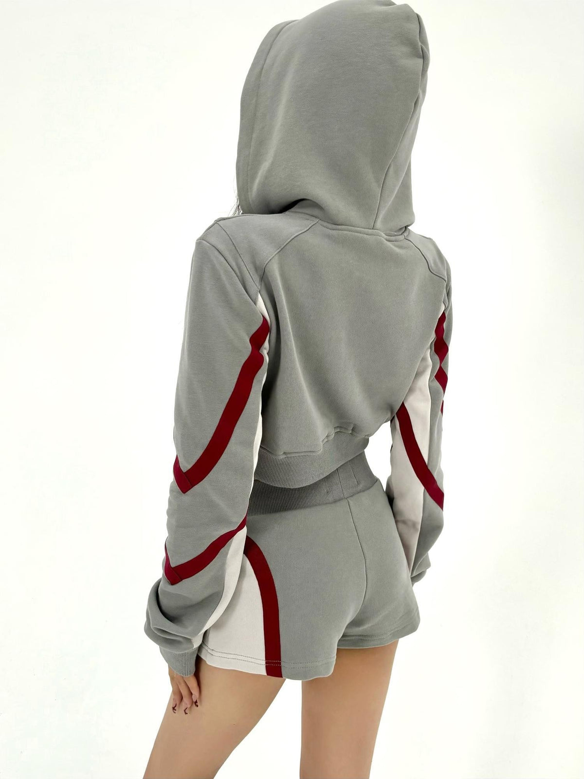 ONNASENSHI Retro Colorblock Hooded Micro Shorts Leg Warmers Women&