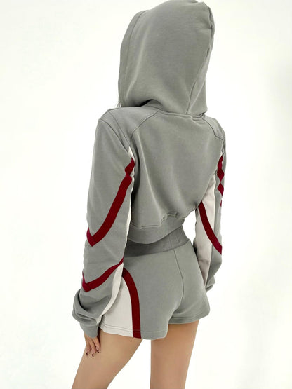 ONNASENSHI Retro Colorblock Hooded Micro Shorts Leg Warmers Women&