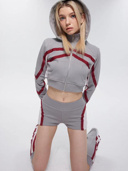 ONNASENSHI Retro Colorblock Hooded Micro Shorts Leg Warmers Women&