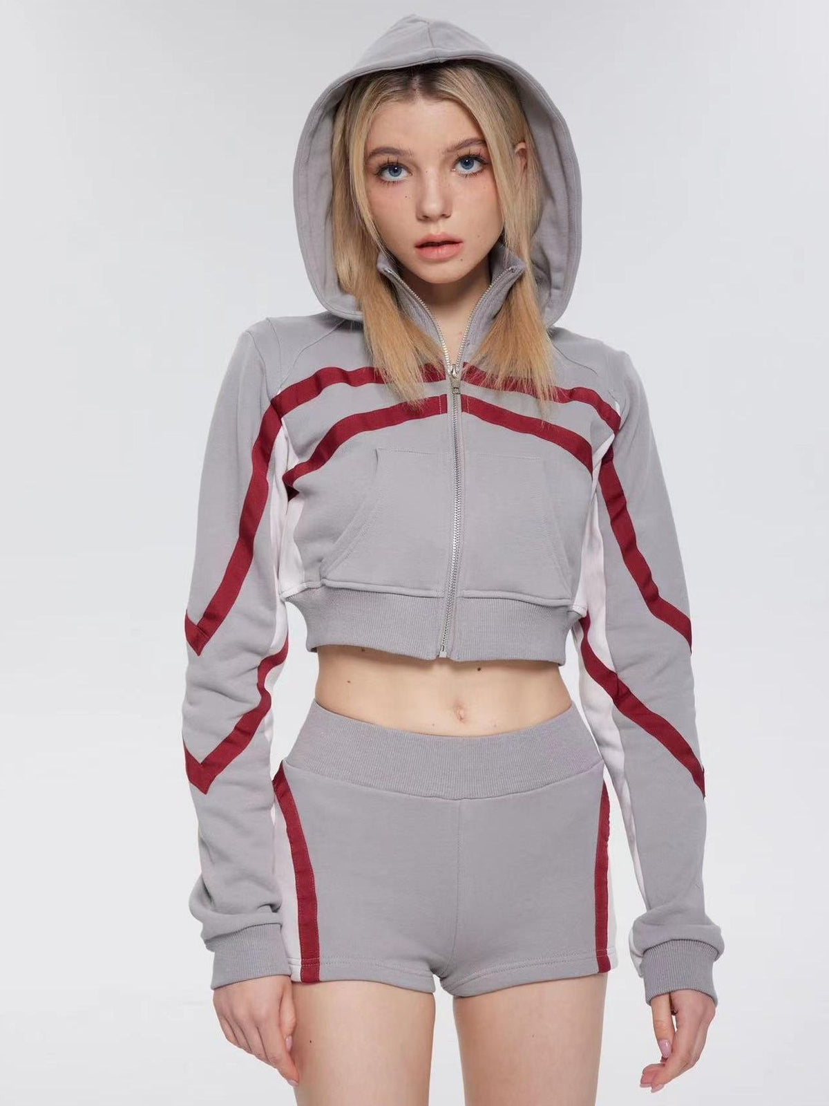 ONNASENSHI Retro Colorblock Hooded Micro Shorts Leg Warmers Women&