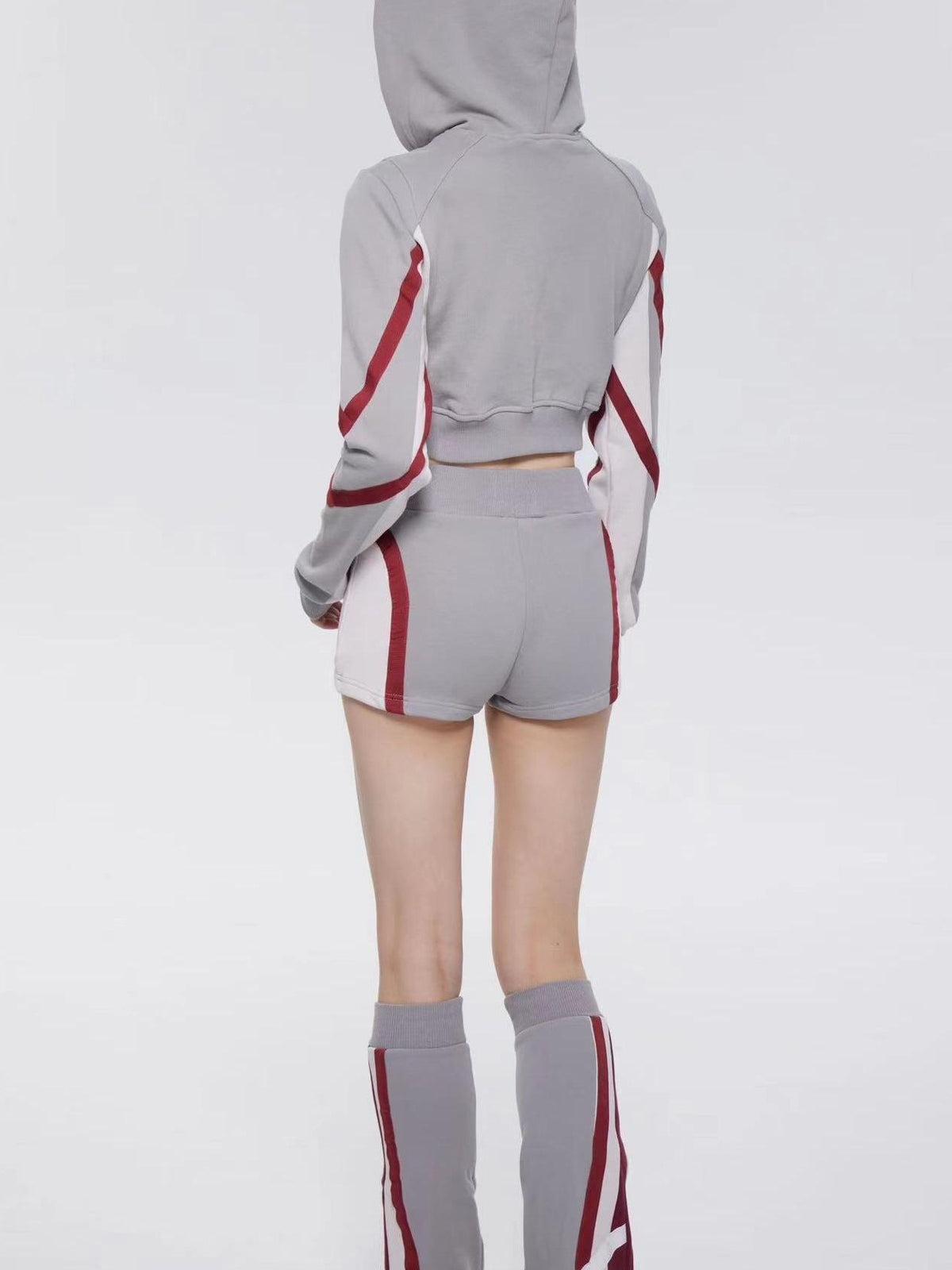 ONNASENSHI Retro Colorblock Hooded Micro Shorts Leg Warmers Women&