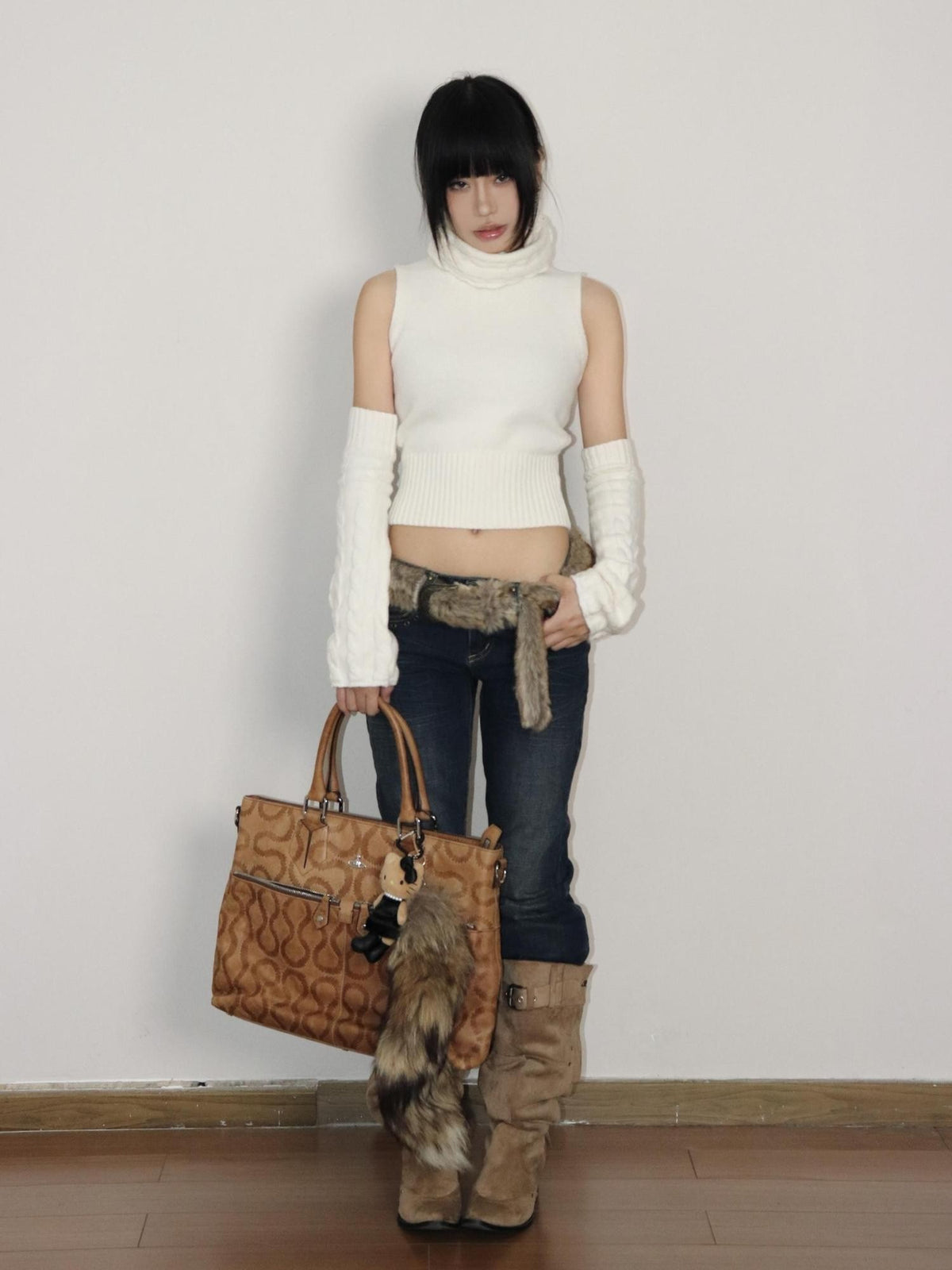 ONNASENSHI Retro Cropped Vest And Sleeves Women&