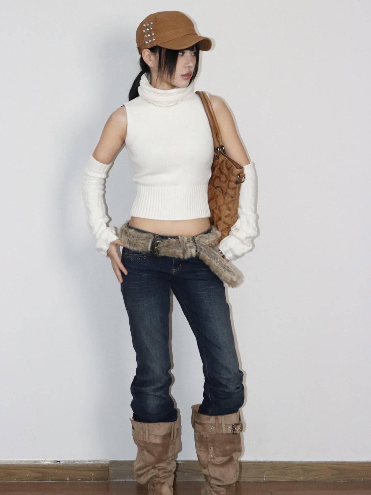 ONNASENSHI Retro Cropped Vest And Sleeves Women&