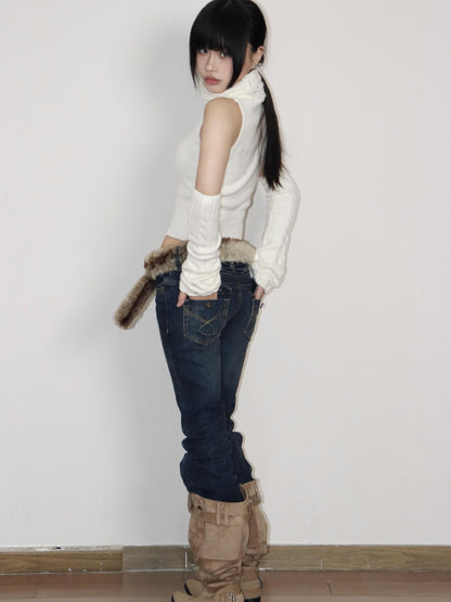 ONNASENSHI Retro Cropped Vest And Sleeves Women&