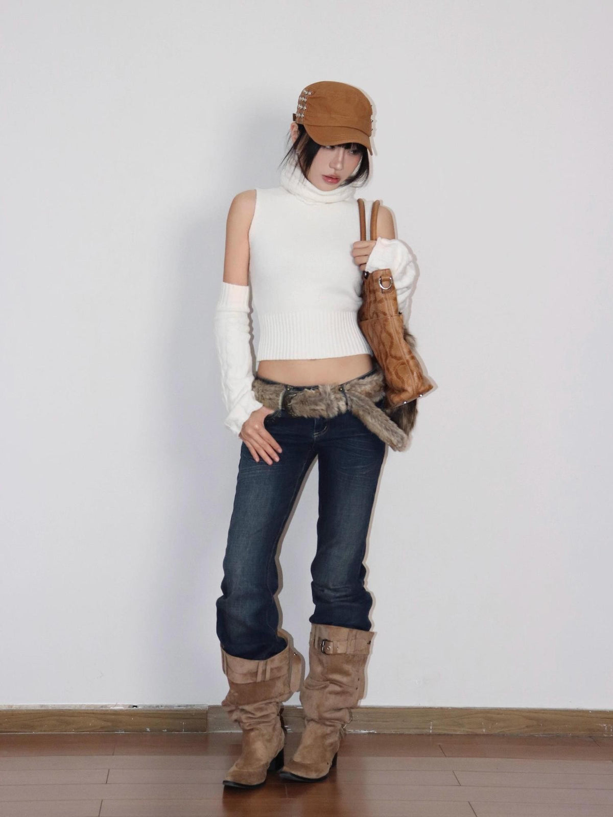 ONNASENSHI Retro Cropped Vest And Sleeves Women&