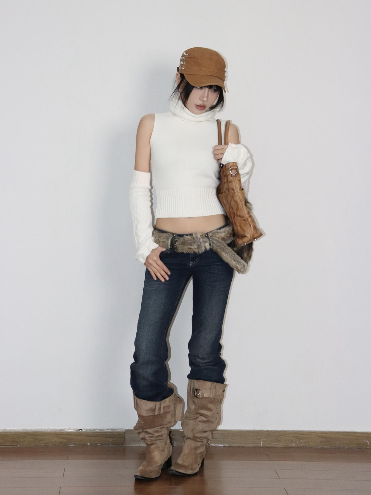 ONNASENSHI Retro Cropped Vest And Sleeves Women&