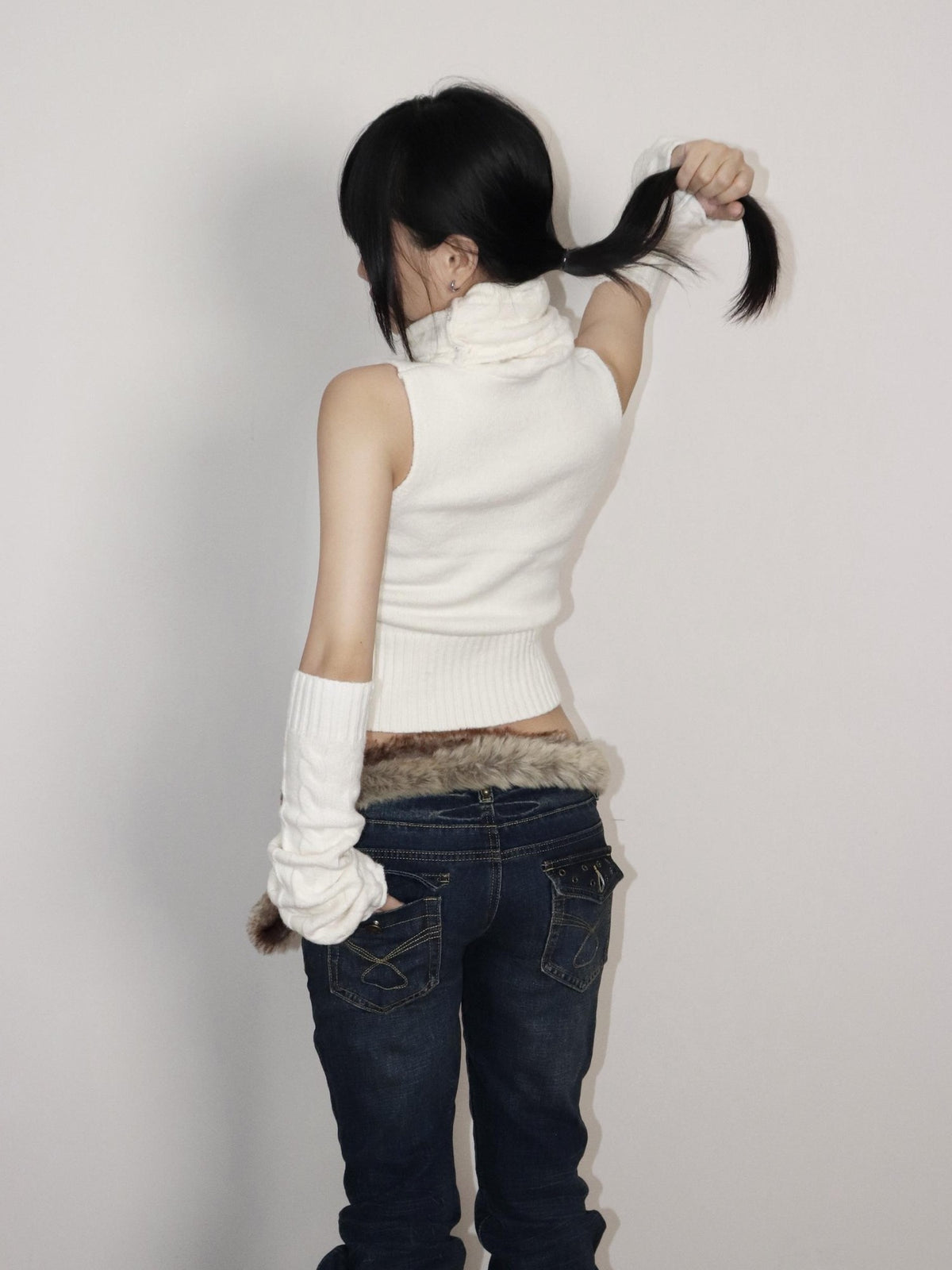 ONNASENSHI Retro Cropped Vest And Sleeves Women&