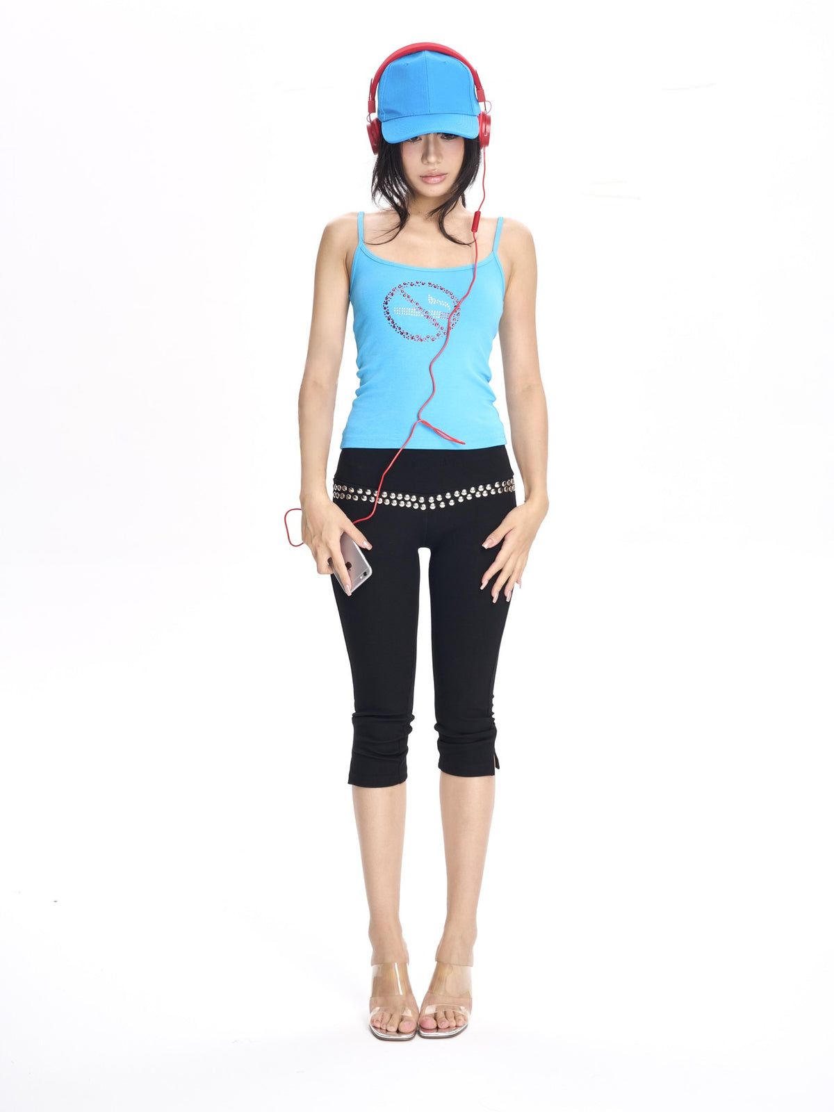 ONNASENSHI Rhinestone No Smoking Motif Slim Fit Thin Strap Women&