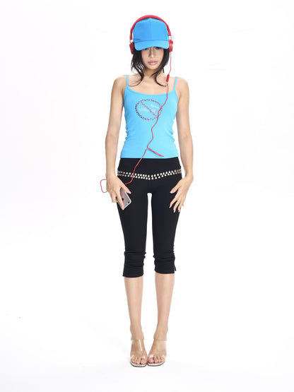 ONNASENSHI Rhinestone No Smoking Motif Slim Fit Thin Strap Women&