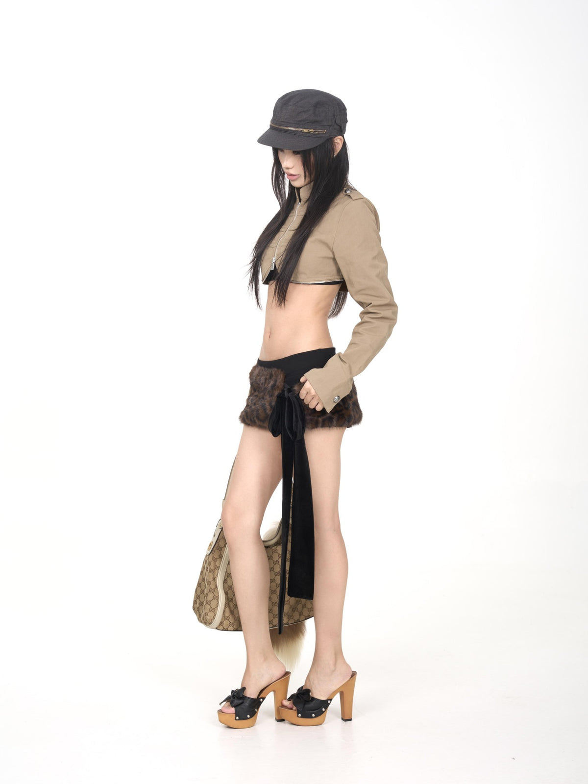 ONNASENSHI Stand Collar Zip Detail High Waist Women&