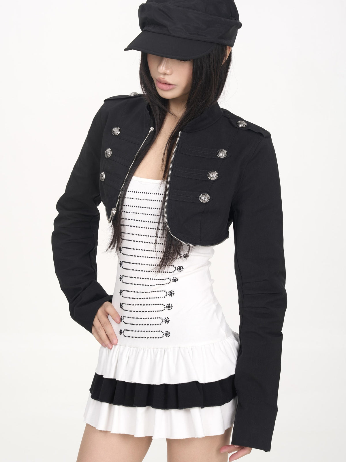 ONNASENSHI Stand Collar Zip Detail High Waist Women&