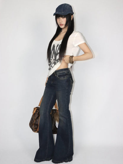 ONNASENSHI Studded Washed Vintage Low Rise Slim Women&