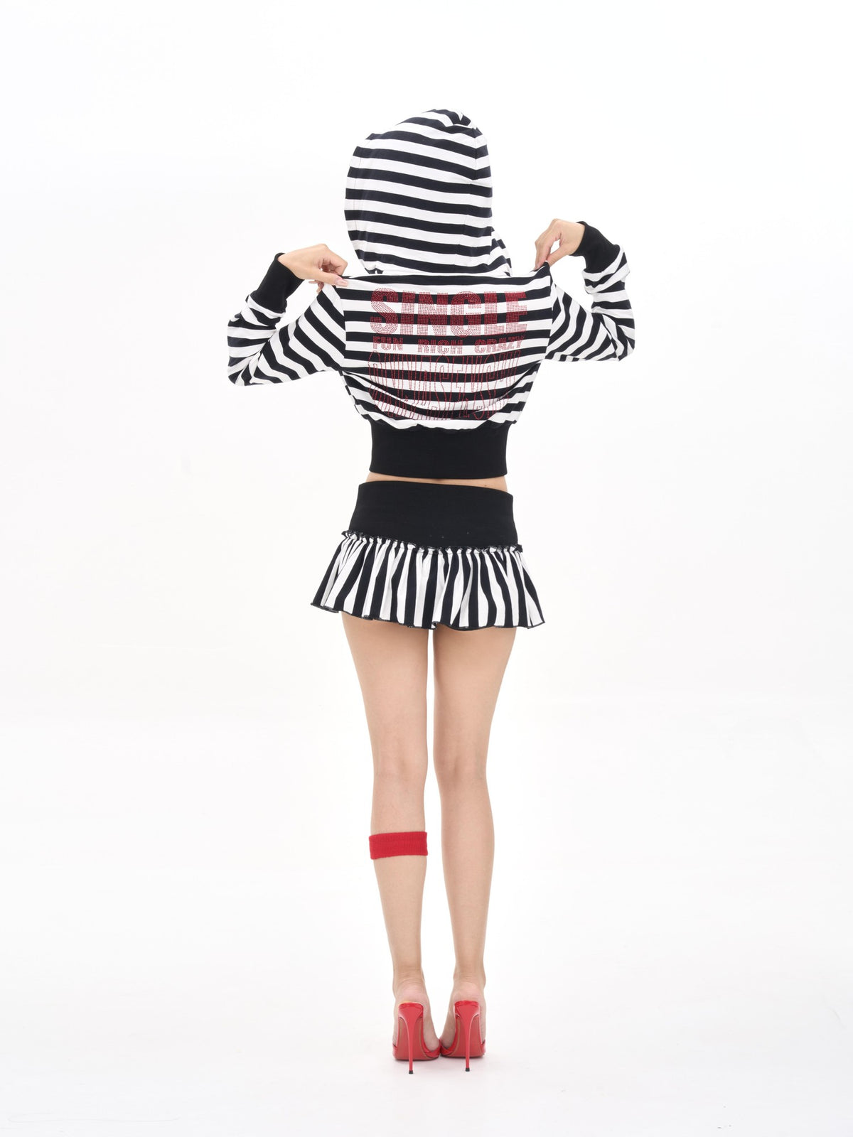 ONNASENSHI Vertical Stripe Ruched Low Rise Built In Shorts Women&
