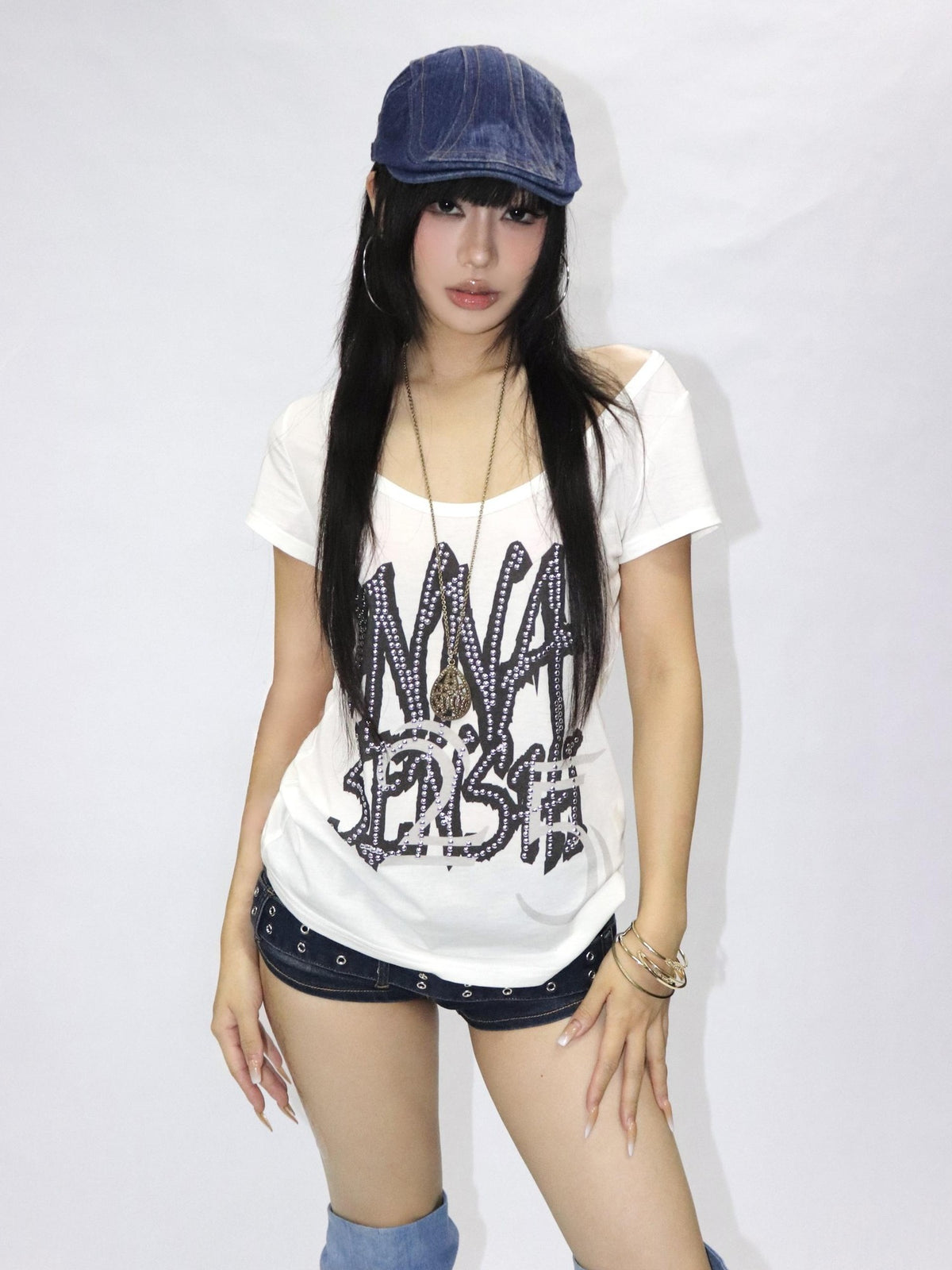 ONNASENSHI Vintage Distressed Stud Print Women&
