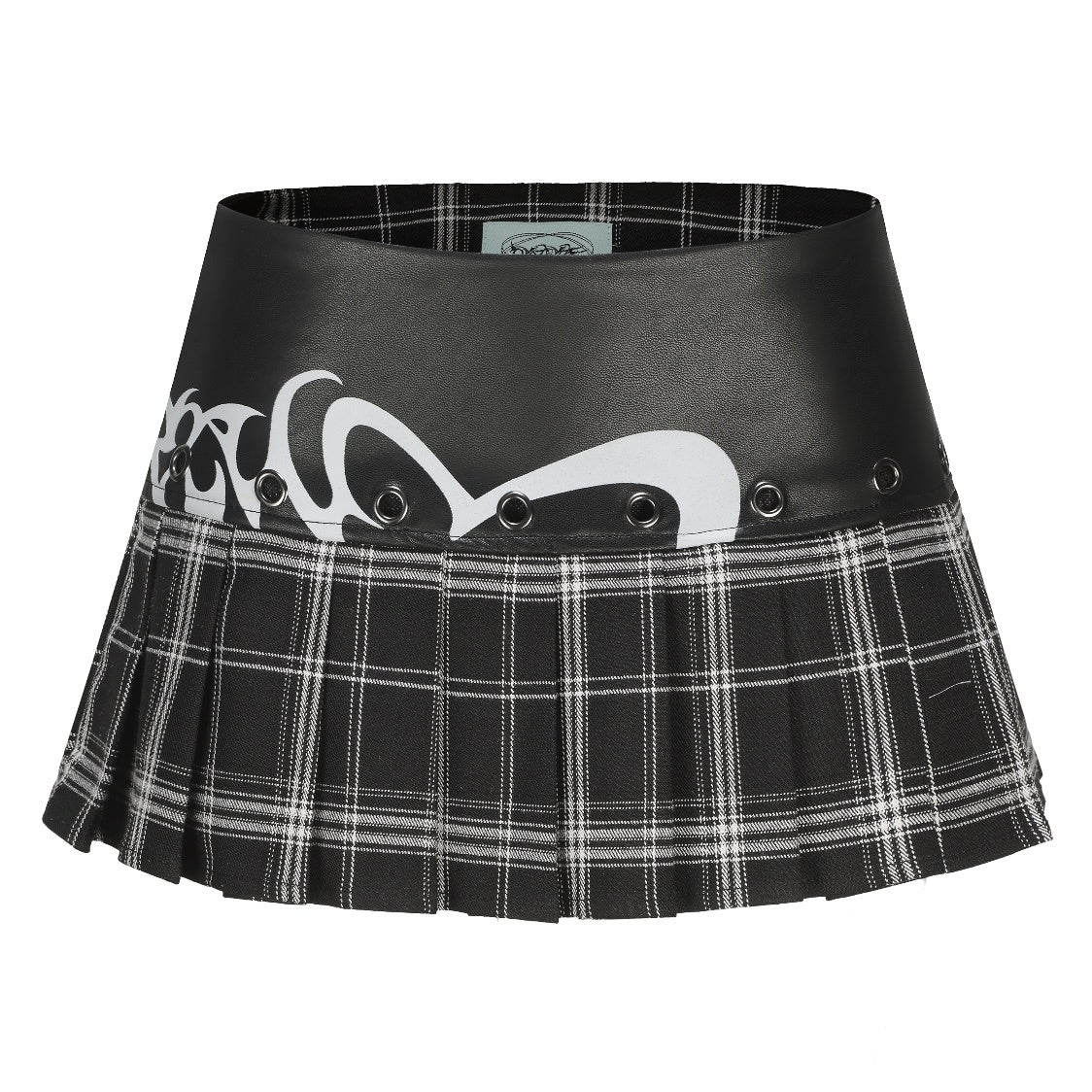 ONNASENSHI_Vintage_Plaid_Pu_Leather_Trim_Low_Waist_Women&