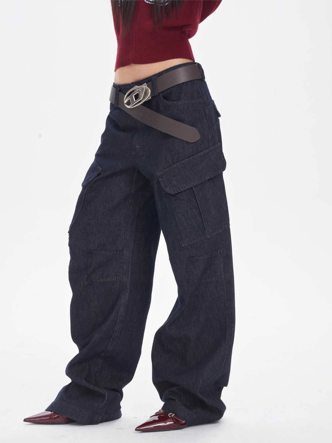ONNASENSHI Washed Deep Indigo Pleated Relaxed Natural Waist Women&