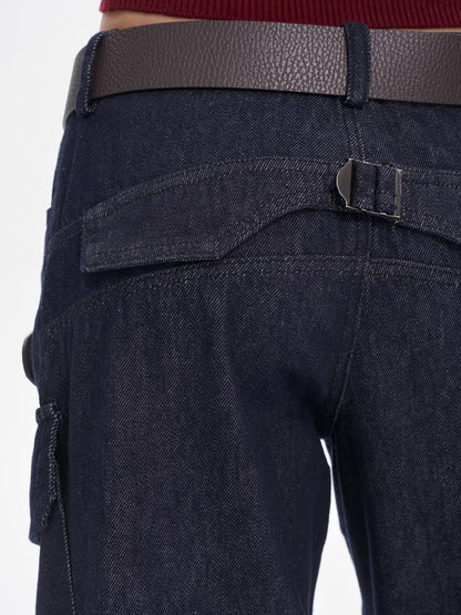 ONNASENSHI Washed Deep Indigo Pleated Relaxed Natural Waist Women&