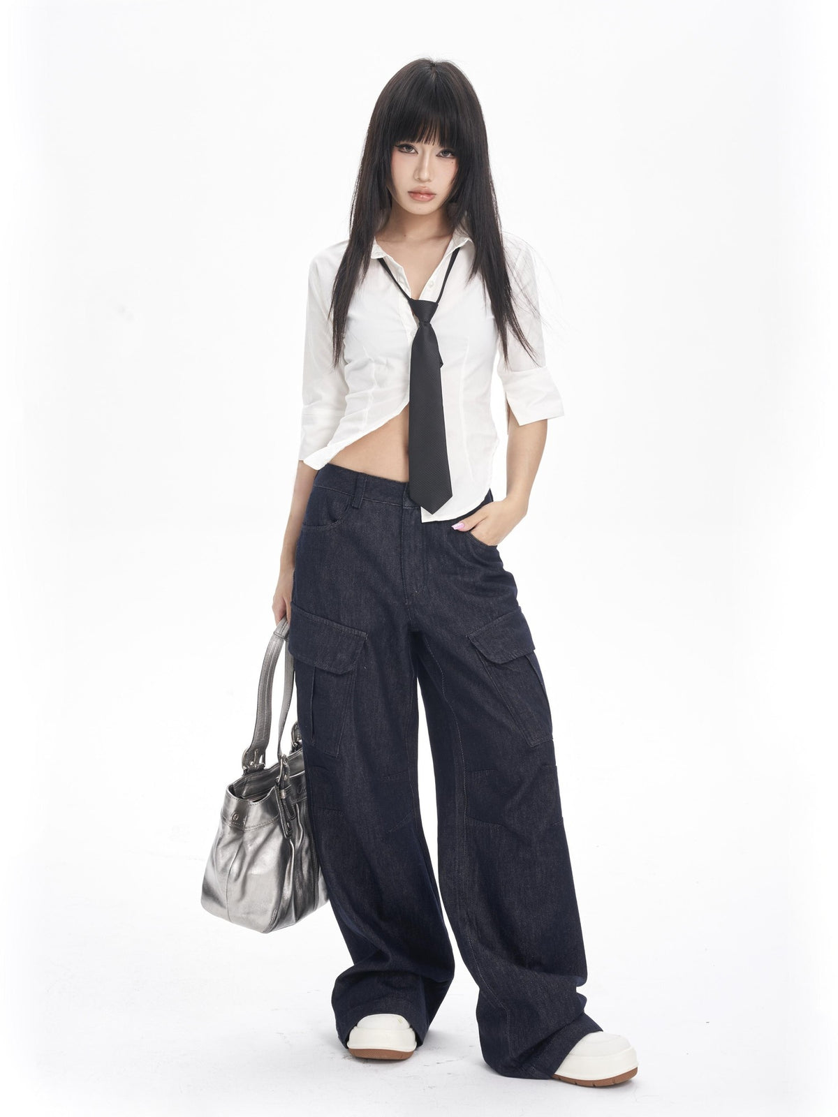 ONNASENSHI Washed Deep Indigo Pleated Relaxed Natural Waist Women&