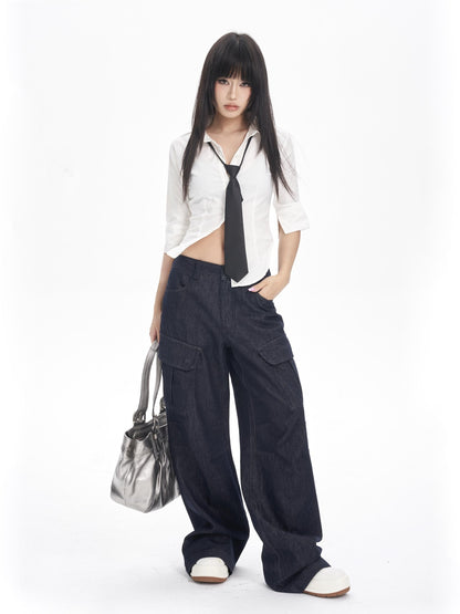 ONNASENSHI Washed Deep Indigo Pleated Relaxed Natural Waist Women&