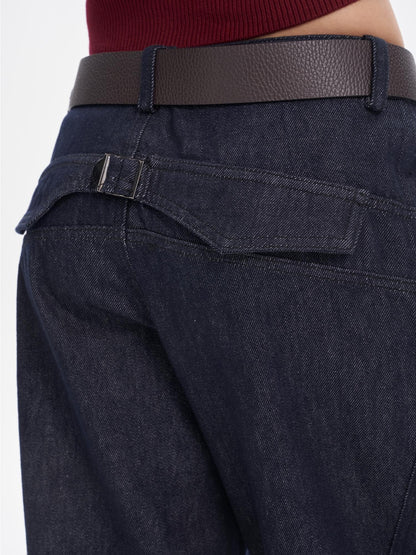 ONNASENSHI Washed Deep Indigo Pleated Relaxed Natural Waist Women&