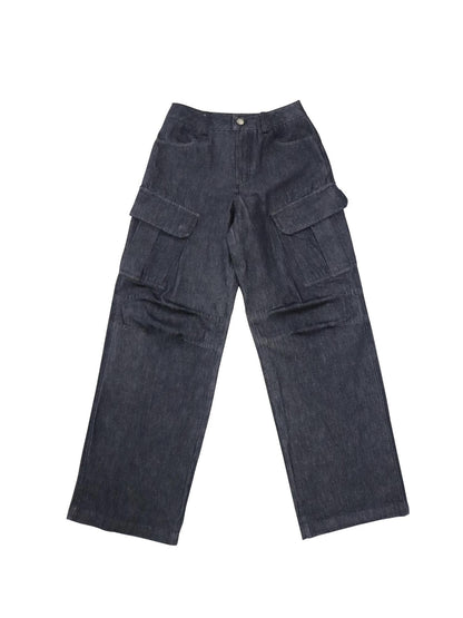 ONNASENSHI Washed Deep Indigo Pleated Relaxed Natural Waist Women&