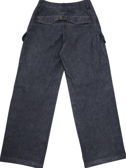 ONNASENSHI Washed Deep Indigo Pleated Relaxed Natural Waist Women&