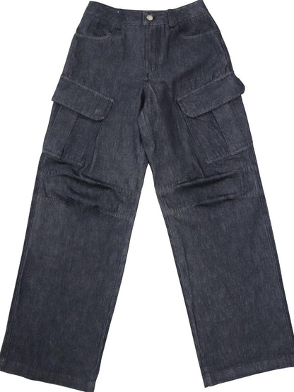 ONNASENSHI Washed Deep Indigo Pleated Relaxed Natural Waist Women&