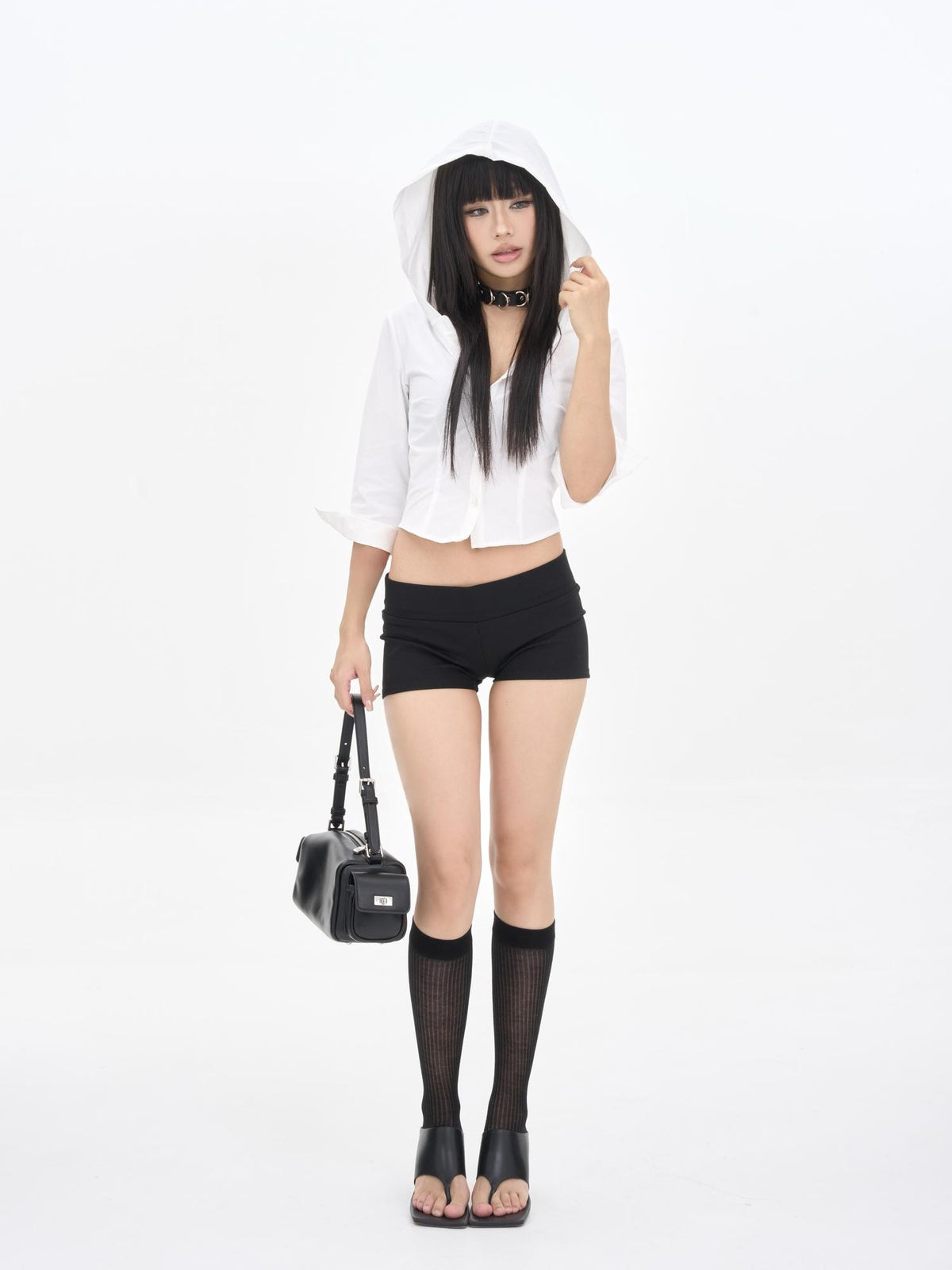 ONNASENSHI White Hooded Three Quarter Sleeve Slim Fit Women&