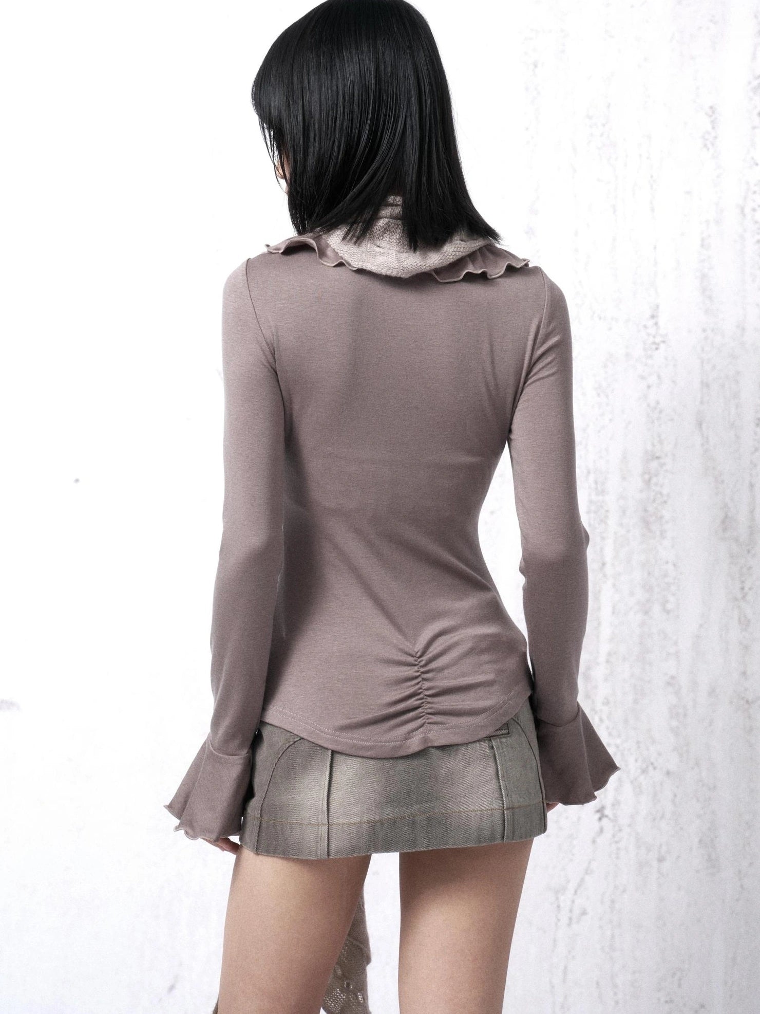 OPEN AESTHETIC 100 Percent Cotton Fitted Vintage Ruffle Collar Long Sleeve Women T-Shirt