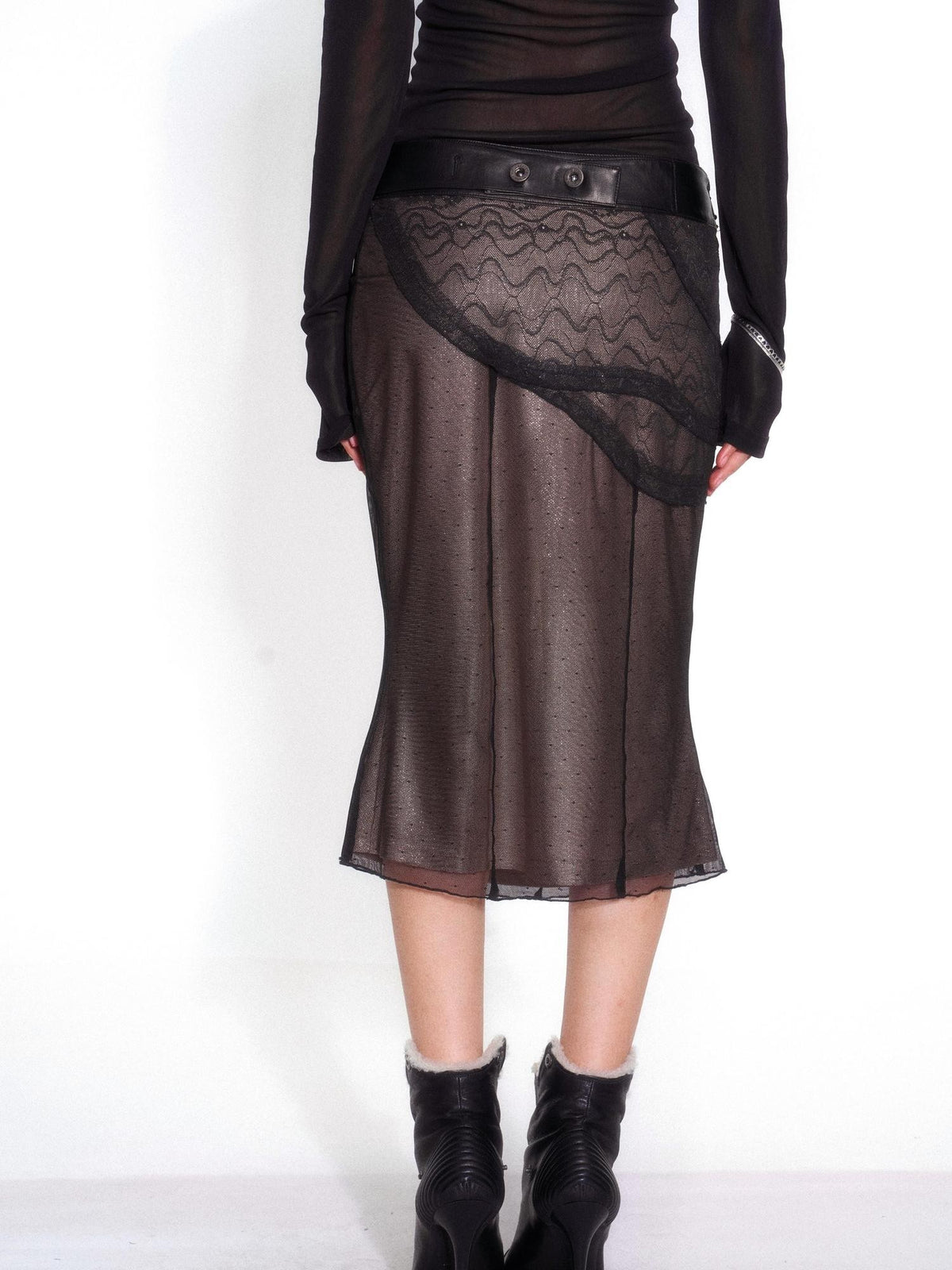 OPEN AESTHETIC Asymmetric Lace Layered Studded Low Rise Straight Women&