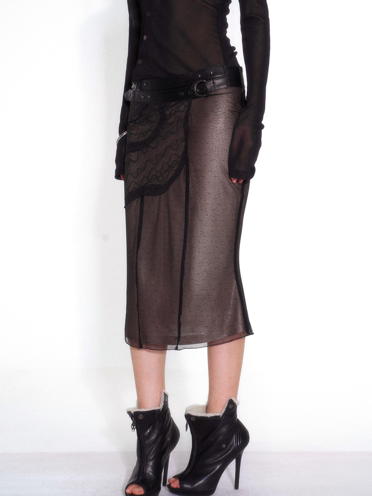 OPEN AESTHETIC Asymmetric Lace Layered Studded Low Rise Straight Women&