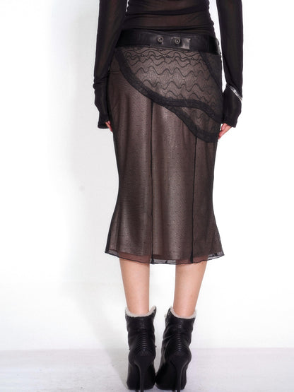 OPEN AESTHETIC Asymmetric Lace Layered Studded Low Rise Straight Women&