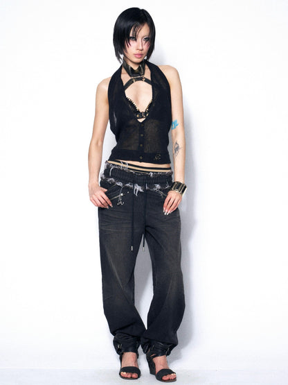 OPEN AESTHETIC Black Sexy Slimming Halter Buttoned Two Piece Women&
