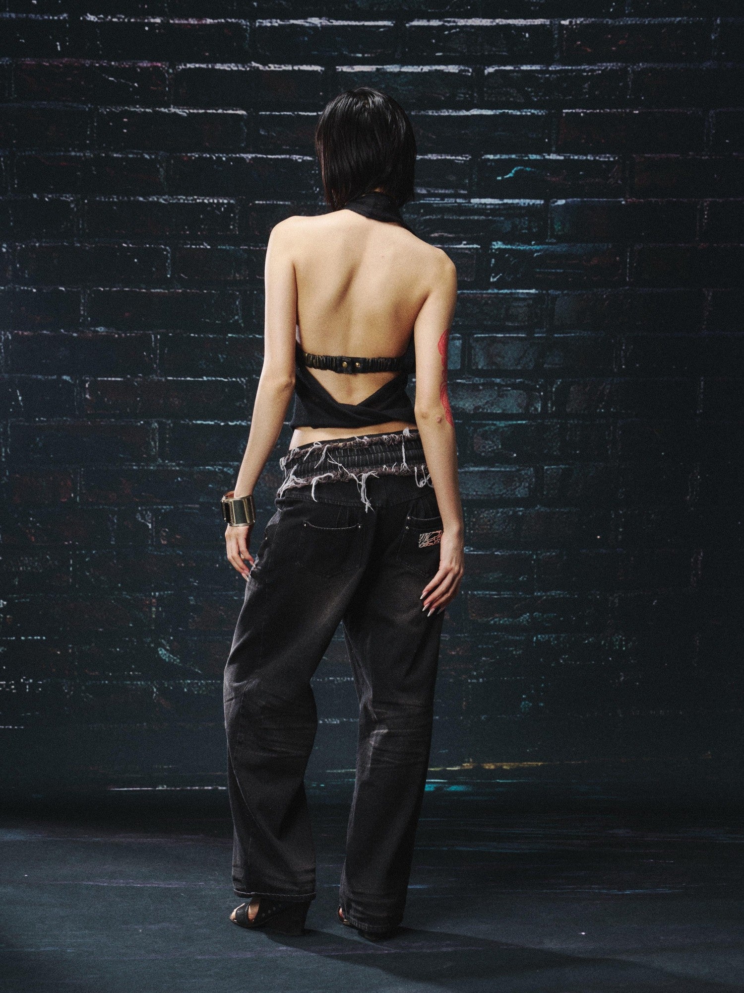 OPEN AESTHETIC Black Sexy Slimming Halter Buttoned Two Piece Women&