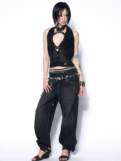 OPEN AESTHETIC Black Sexy Slimming Halter Buttoned Two Piece Women&