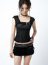 OPEN AESTHETIC Black Square Neck Metal Buckle Beaded Chain Women&
