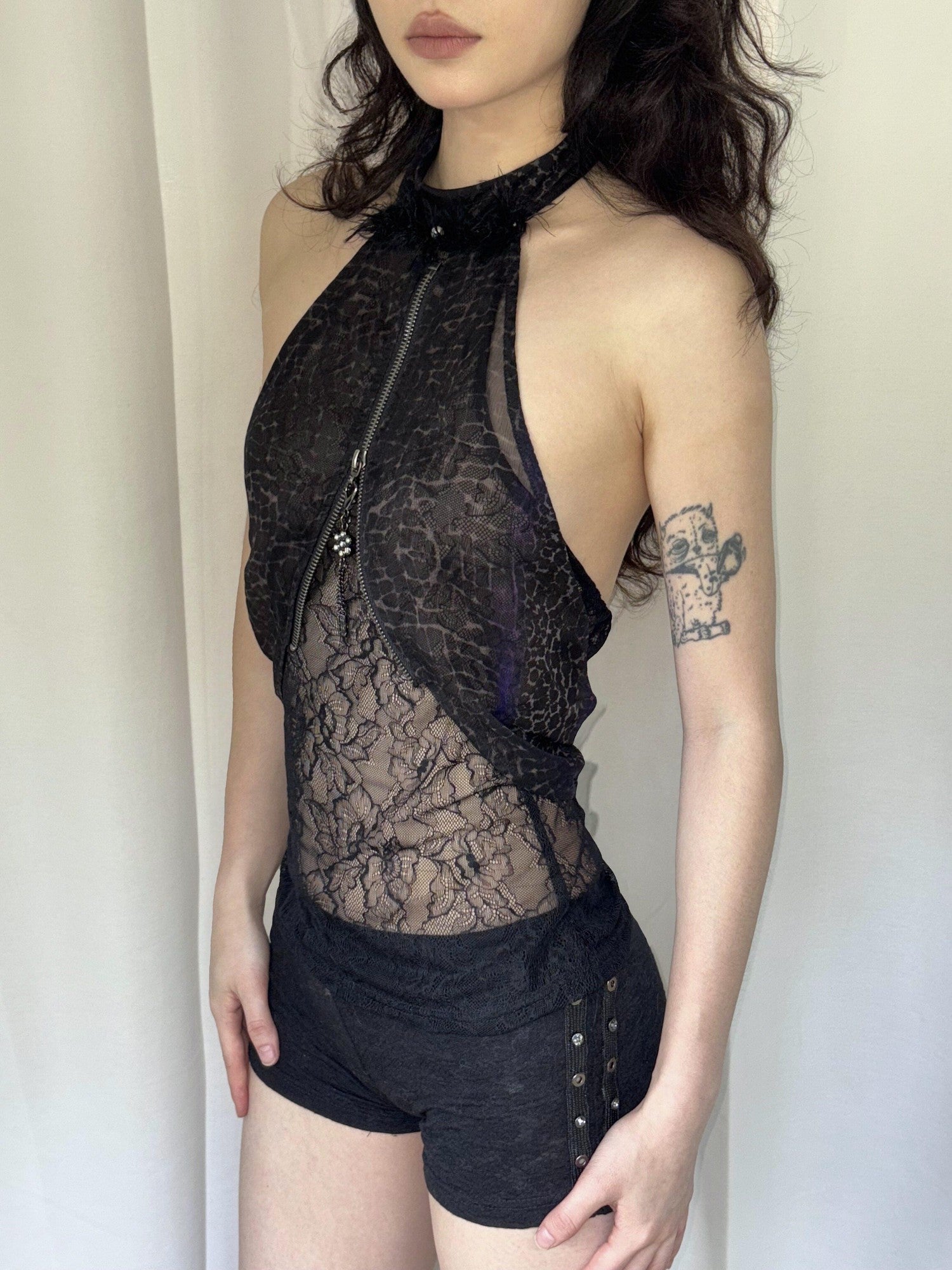 OPEN AESTHETIC Black Studded Rivet Crochet Tassel Leather Belt Women&