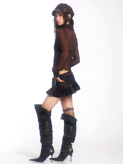 OPEN AESTHETIC Breathable Chiffon Vintage Straight Fit Long Sleeve Embroidered Women T-Shirt