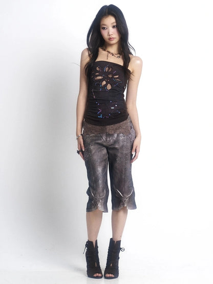 OPEN AESTHETIC Breathable Cotton Solid Slim Fit Cutout Embroidered Women Streetwear Tank Top