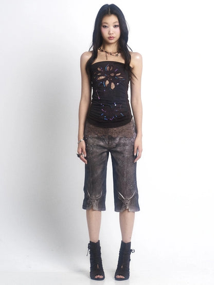 OPEN AESTHETIC Breathable Cotton Solid Slim Fit Cutout Embroidered Women Streetwear Tank Top