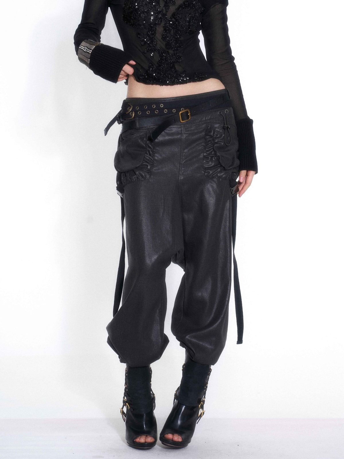 OPEN_AESTHETIC_Casual_Double_Belt_Cargo_Pocket_Low_Rise_Tencel_Women&