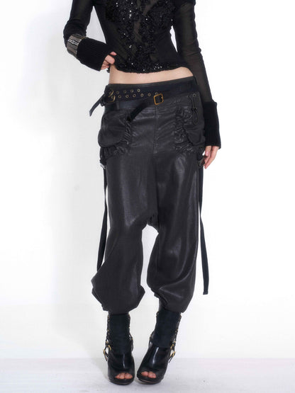 OPEN_AESTHETIC_Casual_Double_Belt_Cargo_Pocket_Low_Rise_Tencel_Women&