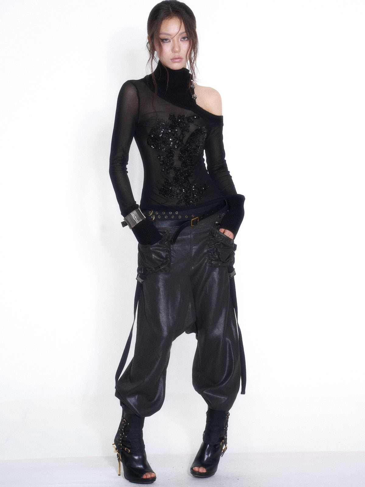 OPEN AESTHETIC Casual Double Belt Cargo Pocket Low Rise Tencel Women&