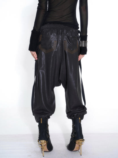 OPEN AESTHETIC Casual Double Belt Cargo Pocket Low Rise Tencel Women&