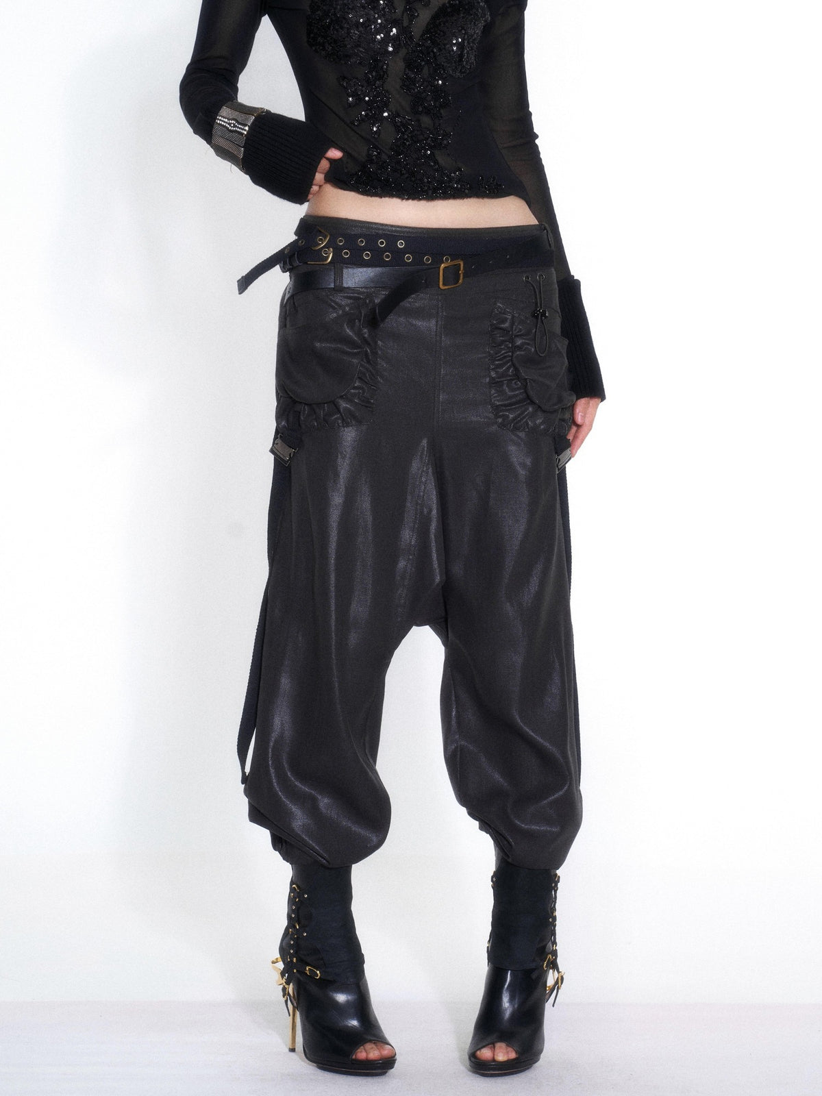 OPEN AESTHETIC Casual Double Belt Cargo Pocket Low Rise Tencel Women&