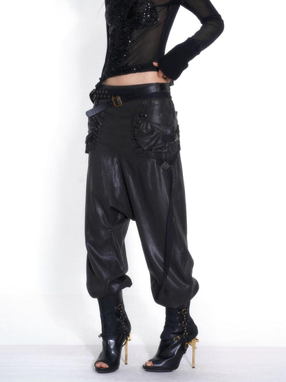 OPEN AESTHETIC Casual Double Belt Cargo Pocket Low Rise Tencel Women&